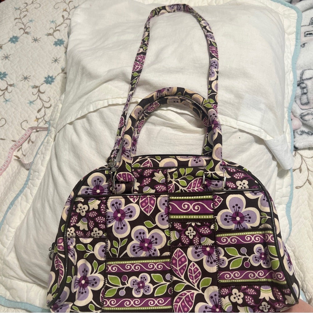 Vera Bradley Plum Petals (2011 - Retired) Shoulder Bag 11x8 w/  Detachable Strap